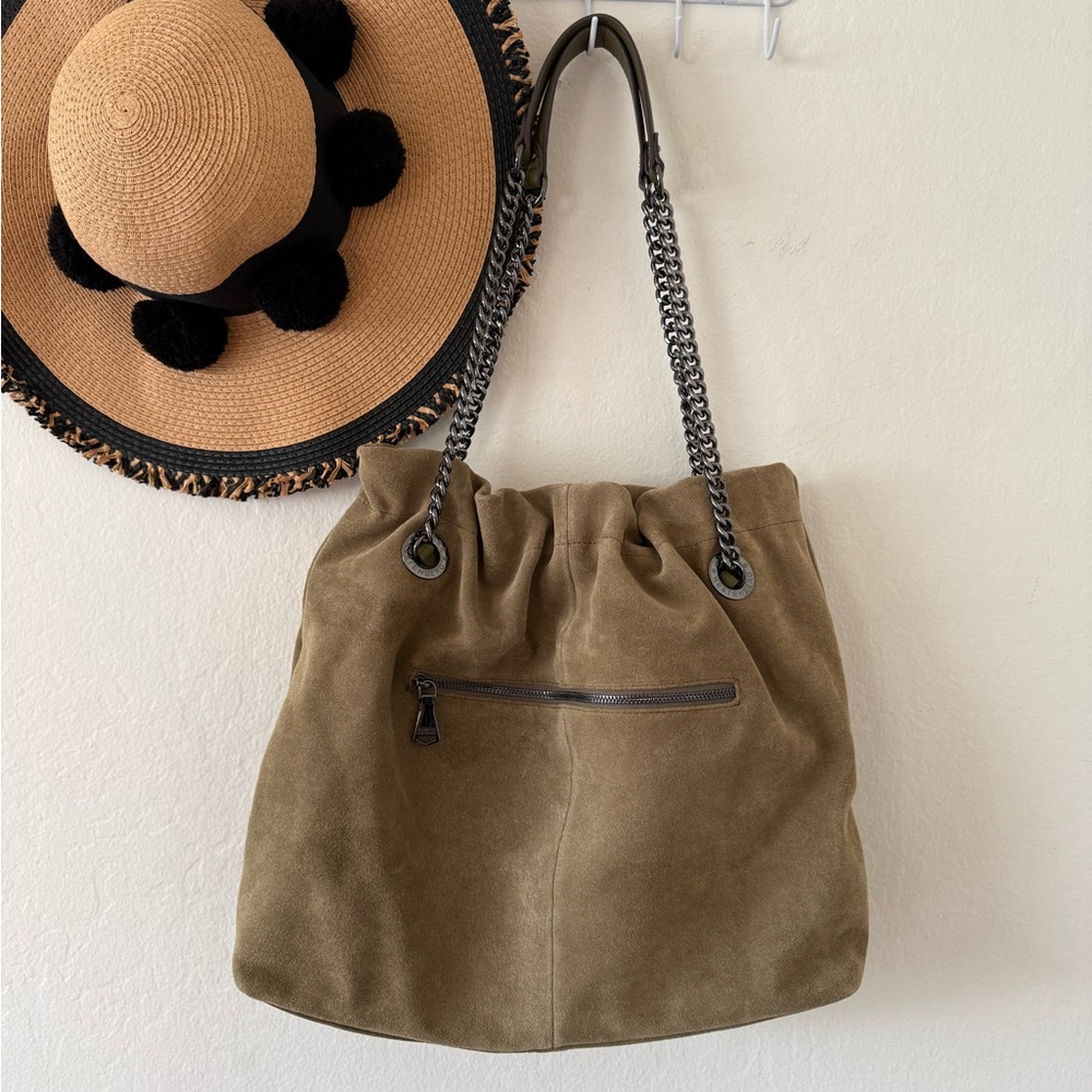 NWT Aimee Kestenberg Olive Green Suede Leather Tribeca Chain Tote Bag - Picture 2 of 16